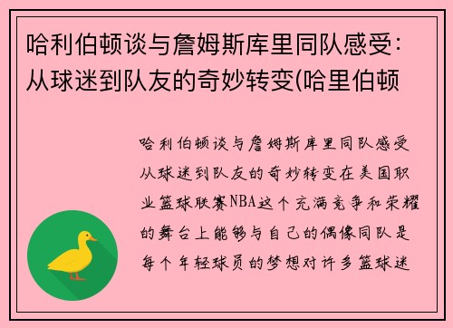 哈利伯顿谈与詹姆斯库里同队感受：从球迷到队友的奇妙转变(哈里伯顿 虎扑)
