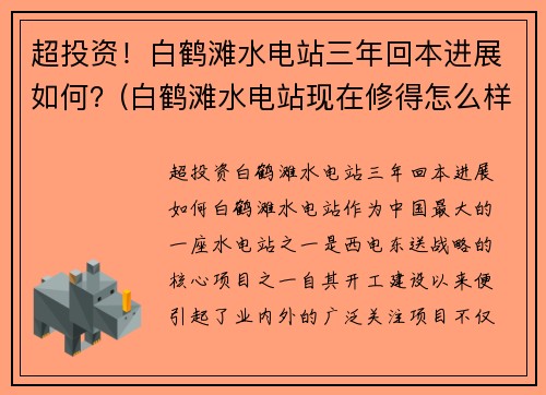 超投资！白鹤滩水电站三年回本进展如何？(白鹤滩水电站现在修得怎么样)