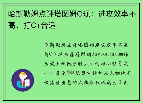哈斯勒姆点评塔图姆G现：进攻效率不高，打C+合适