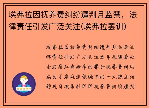 埃弗拉因抚养费纠纷遭判月监禁，法律责任引发广泛关注(埃弗拉罢训)